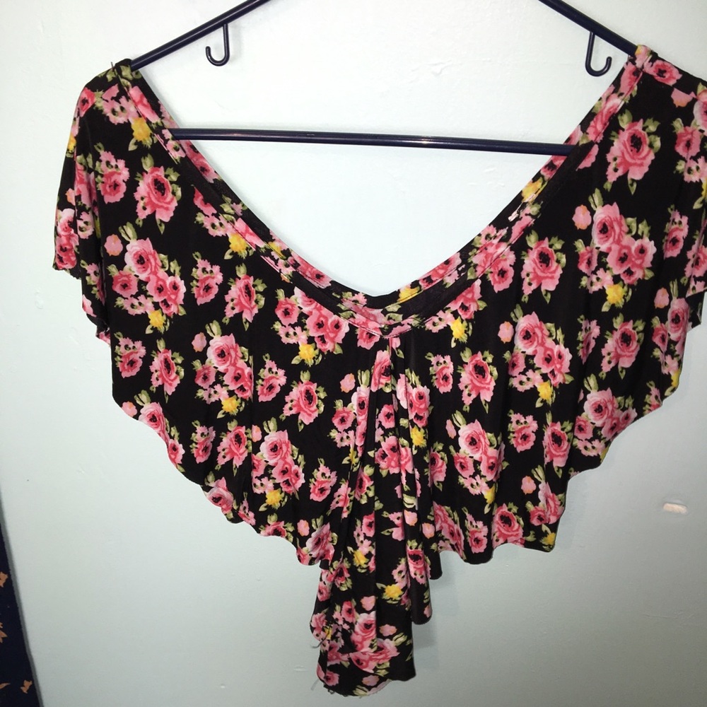 A black with rose design crop top